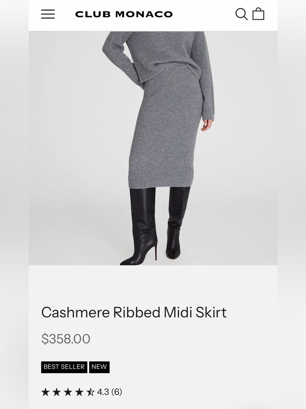 Women's Club Monaco Cashmere Ribbed Knit Midi Skirt - Gray